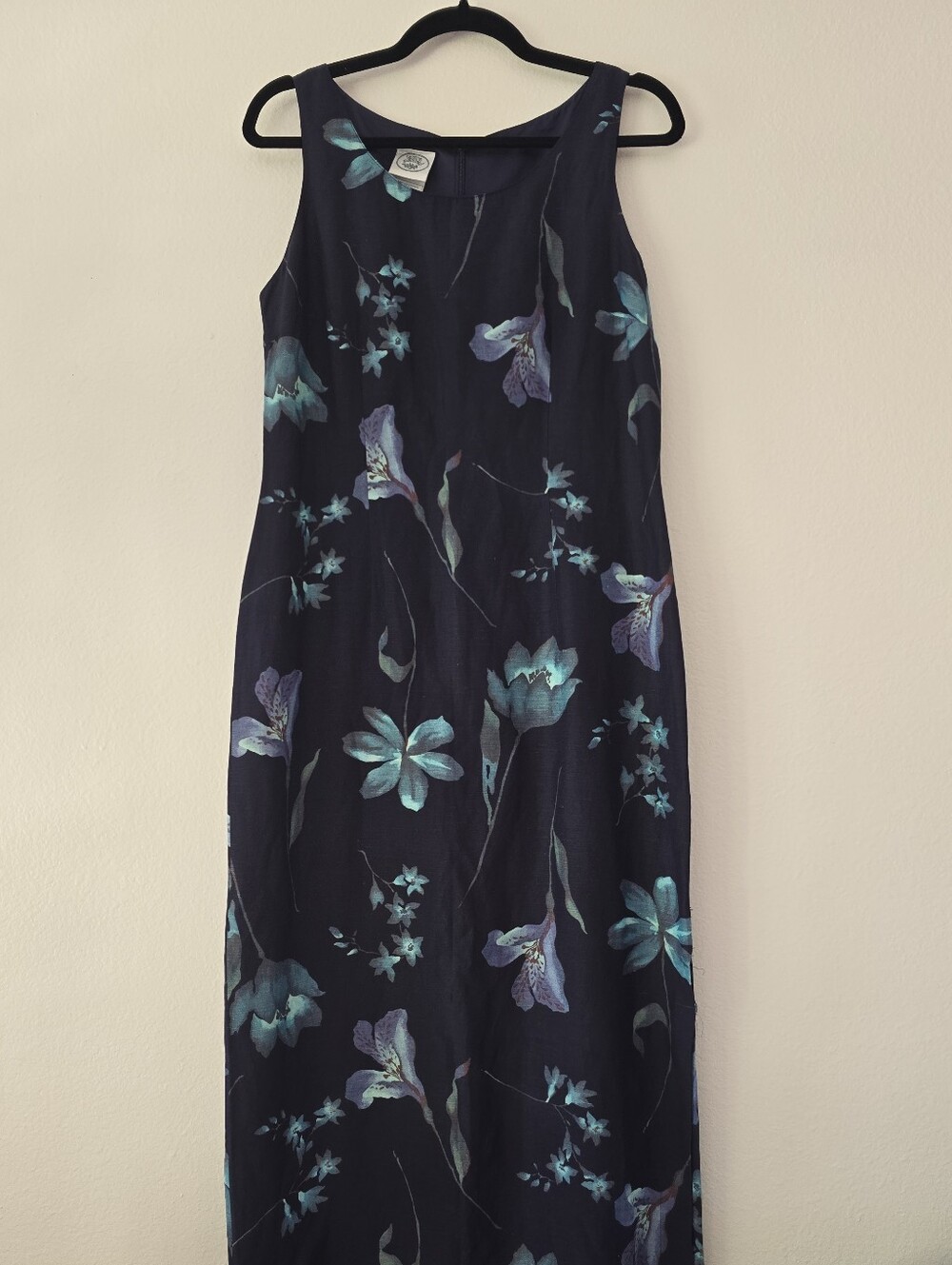 Vintage Laura Ashley Silk And Linen Maxi Dress - Blue/Teal Floral Print